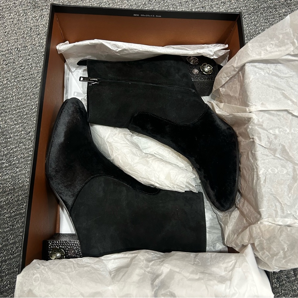 COACH Black Boots with Embellished Heel - Picture 12 of 14